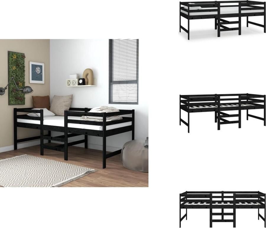 VidaXL Bedframe Bedframes Halfhoog Bed Houten Bed halfhoog massief grenenhout zwart 90x200 cm