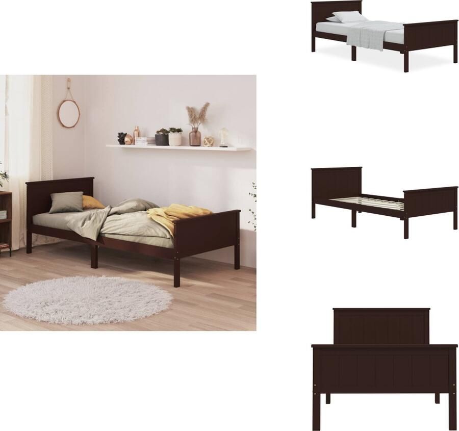 VidaXL Bedframe Bedframes Houten Bedframe Bed Bedframe massief grenenhout donkerbruin 100x200 cm