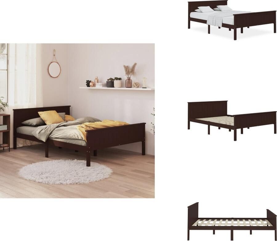 VidaXL Bedframe Bedframes Houten Bedframe Bed Bedframe massief grenenhout donkerbruin 140x200 cm