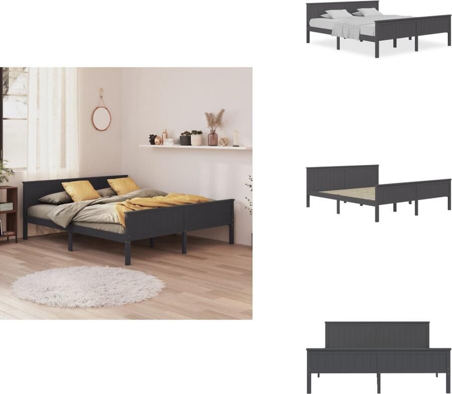VidaXL Bedframe praktisch bed Afmetingen- 208 x 208 x 77 cm Kleur- grijs Materiaal- massief grenenhout en multiplex Geschikte matras- 200 x 200 cm Montage vereist Bed