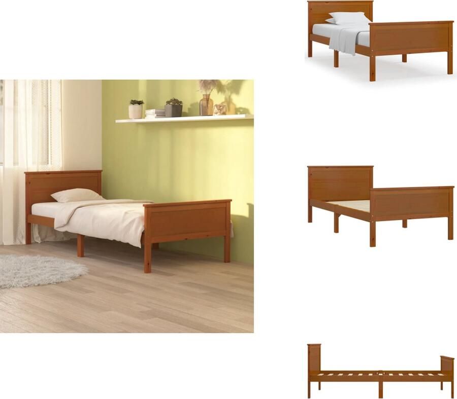 VidaXL Bedframe Bedframes Houten Bedframe Bed Bedframe massief grenenhout honingbruin 100x200 cm