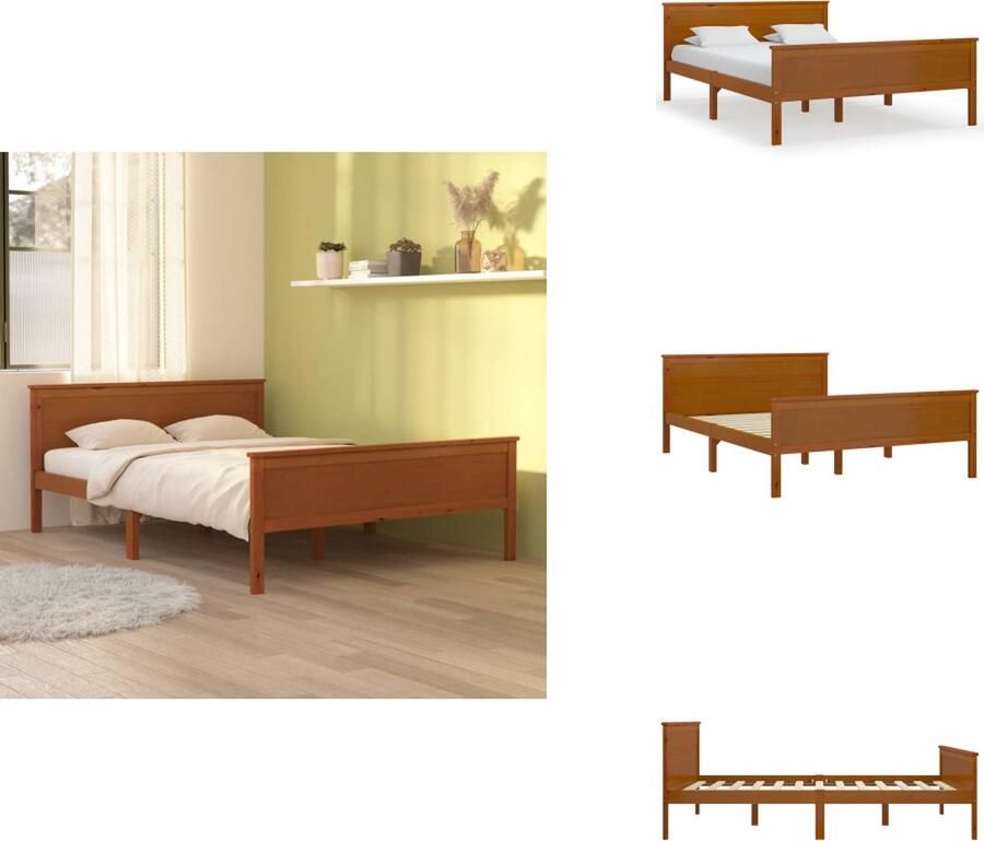 VidaXL Bedframe Tijdloos Bedden Afmetingen- 208 x 168 x 77 cm Kleur- Honingbruin Materiaal- Grenenhout Matras- 160 x 200 cm Montage vereist Bed
