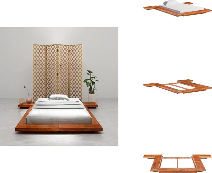 VidaXL Japanse Stijl Houten Bedframe 220x220x11cm Massief Acaciahout Voor Matras 100x200cm Zonder Matras en Lattenbodem Bed