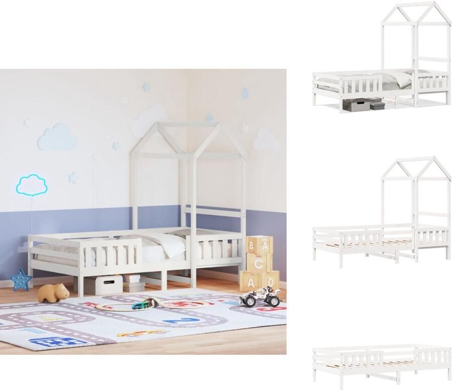 VidaXL Bedframe Bedframes Kinderbedframe Kinderbed Bedframe met huisje massief grenenhout wit 75x190 cm