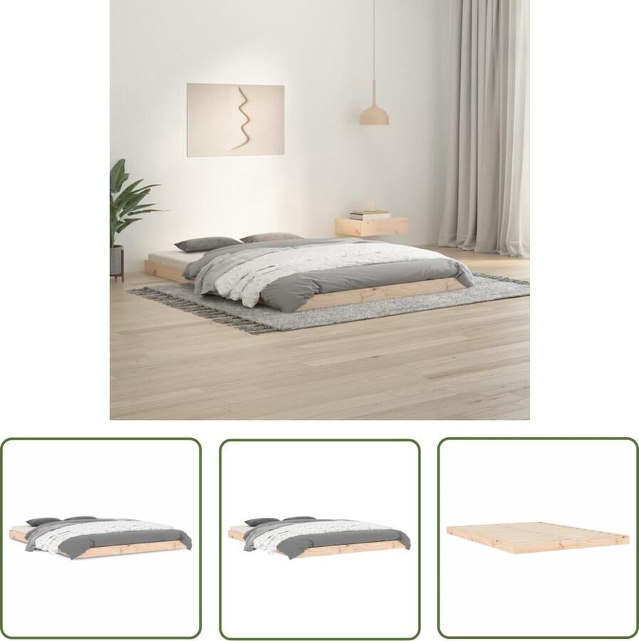 The Living Store Bedframe Grenenhout Double Stabiel en Rustiek 135 x 190 cm (B x L) Massief Grenenhout Bedframe Houten Bedframe Double Bedframe 135x190 Stabiel Bedframe