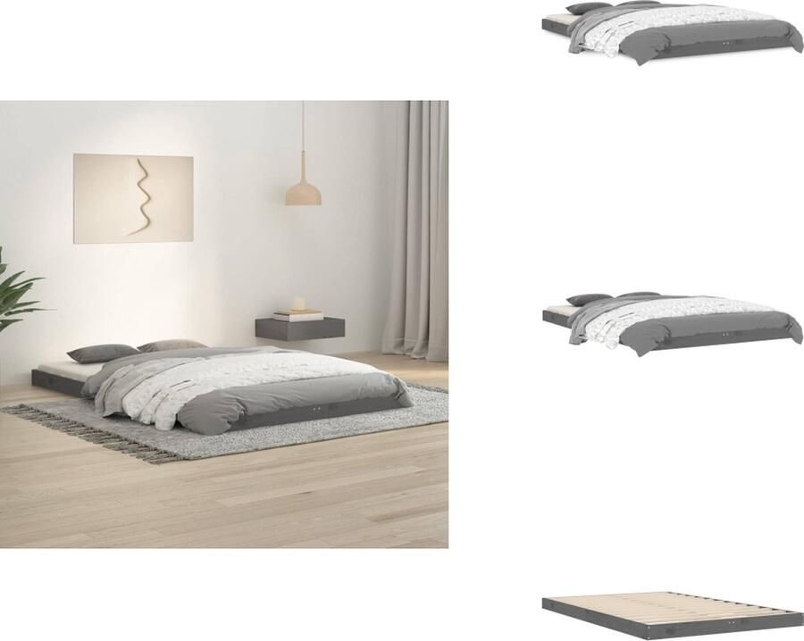 VidaXL Bedframe Bedframes Ledikant Ledikanten Bedframe massief grenenhout grijs 120x190 cm 4FT Small Double