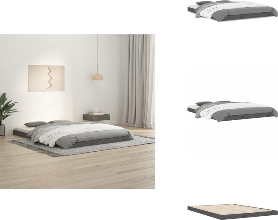 VidaXL Bedframe Bedframes Ledikant Ledikanten Bedframe massief grenenhout grijs 135x190 cm