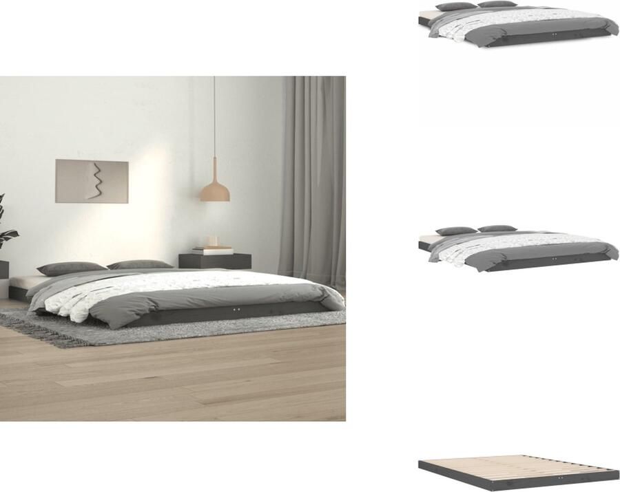 VidaXL Bedframe Bedframes Ledikant Ledikanten Bedframe massief grenenhout grijs 140x190 cm