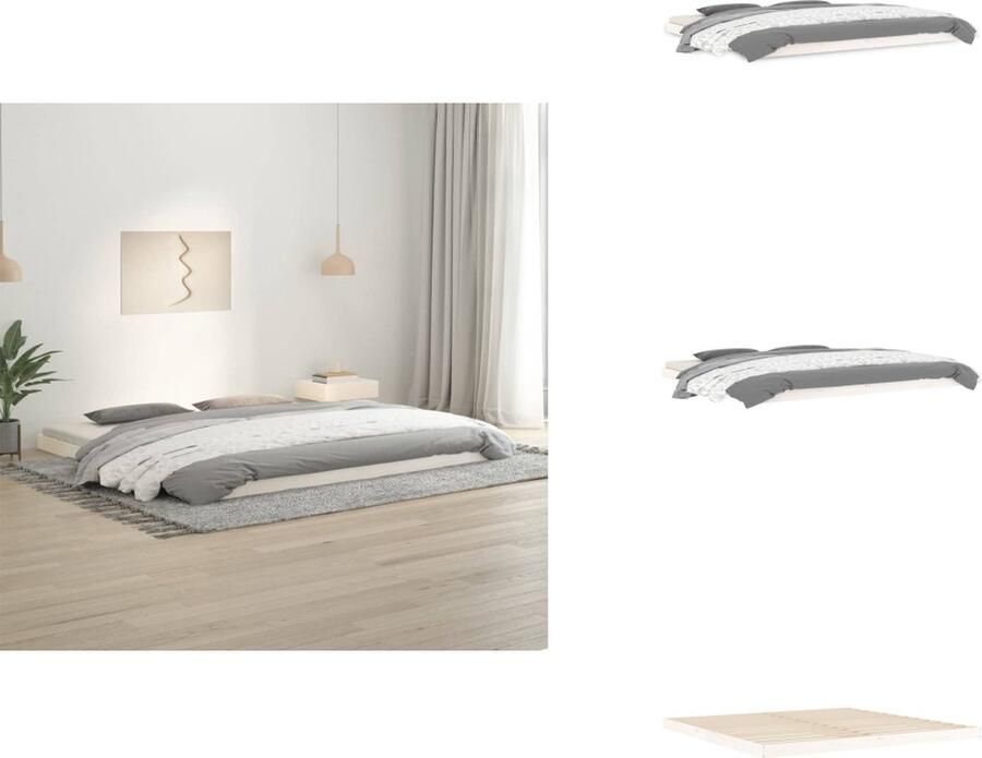 VidaXL Bedframe Massief Grenenhout Houten bedframe Wit 203.5 x 204 x 9 cm Geschikt voor 200 x 200 cm matras Stabiel en praktisch Bed