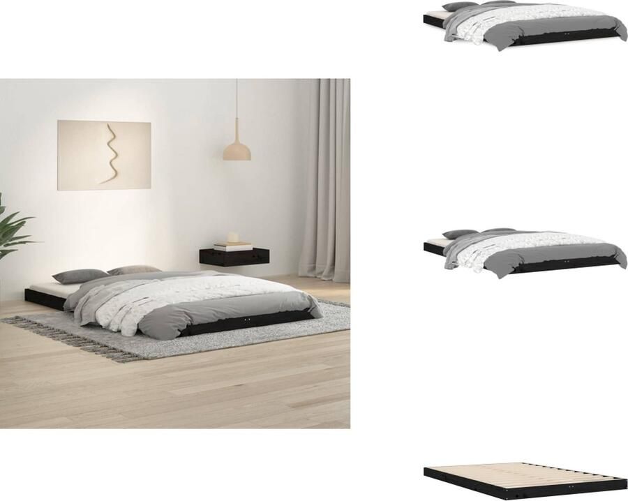 VidaXL Bedframe Bedframes Ledikant Ledikanten Bedframe massief grenenhout zwart 120x190 cm 4FT Small Double