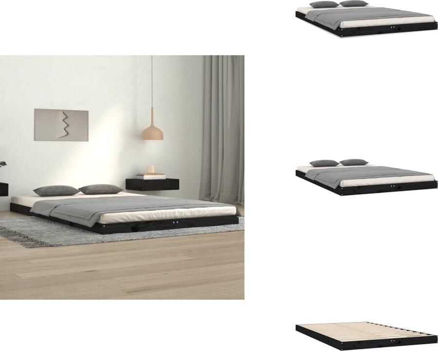 VidaXL Bedframe Grenenhout 203.5 x 124 x 9 cm Stabiel en zwart Geschikt voor 120 x 200 cm matras Inclusief montagehandleiding Bed