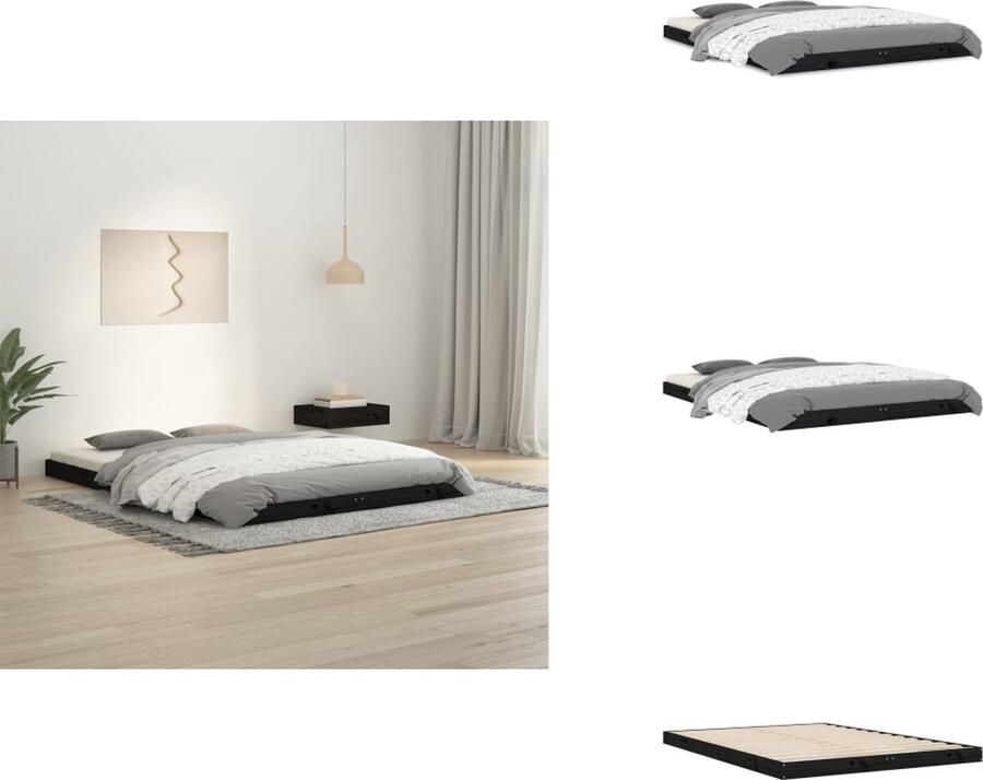 VidaXL Bedframe Bedframes Ledikant Ledikanten Bedframe massief grenenhout zwart 135x190 cm