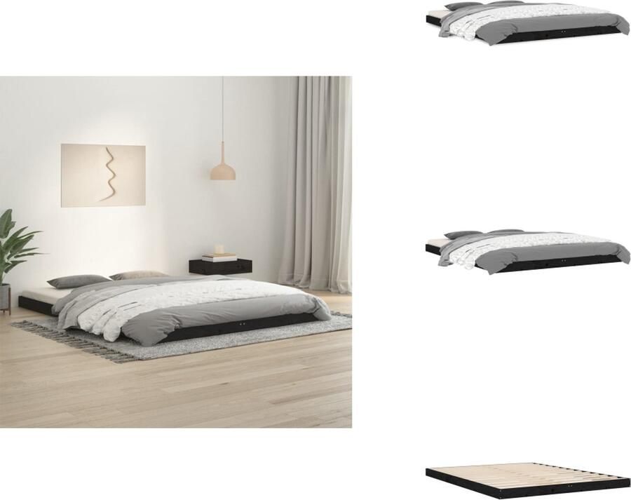 VidaXL Houten Bedframe Zwarte kleur Massief grenenhout 203.5 x 154 x 9 cm (L x B x H) Geschikt voor 150 x 200 cm matras (5FT King Size) Bed