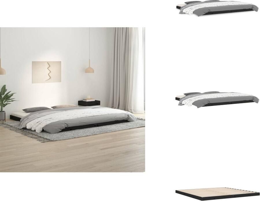 VidaXL Bedframe Bedframes Ledikant Ledikanten Bedframe massief grenenhout zwart 200x200 cm