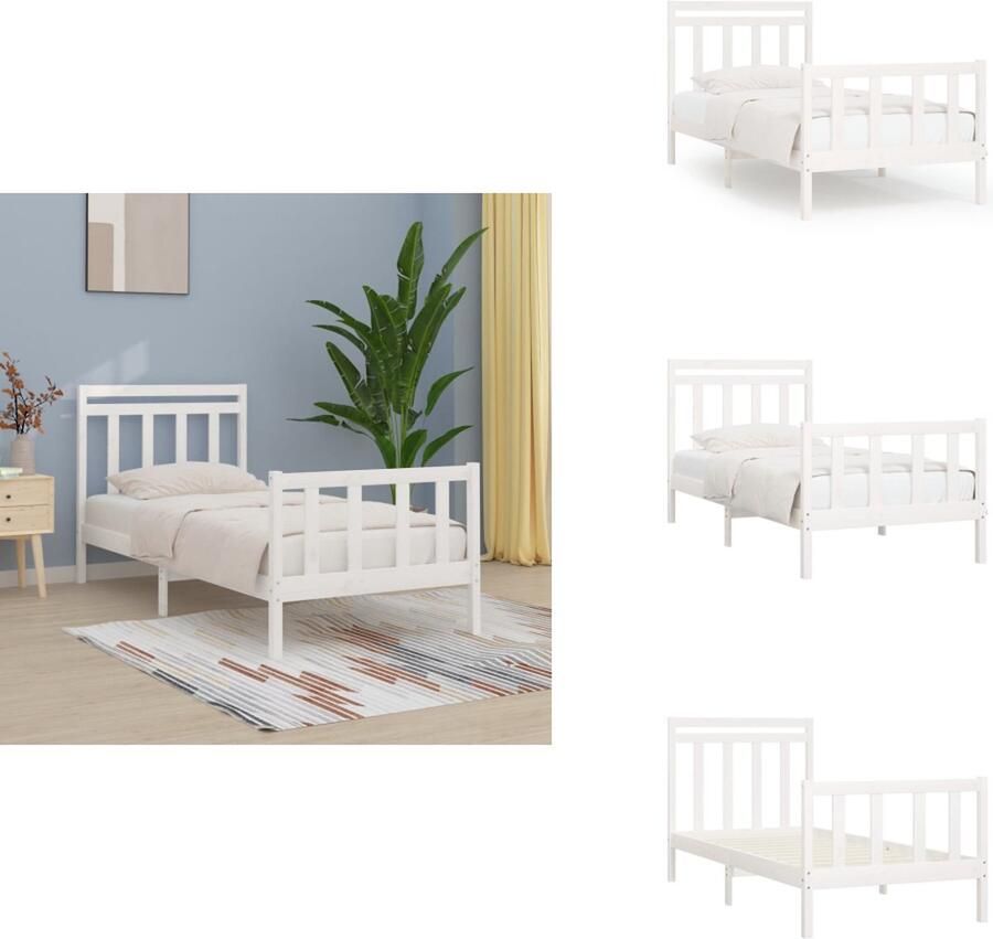 VidaXL Houten Bedframe Klassiek Bedden Afmeting- 205.5 x 106 x 100 cm Kleur- wit Materiaal- massief grenenhout Lattenbodem- multiplex Geschikt voor matras- 100 x 200 cm Inclusief hoofdeinde Bed