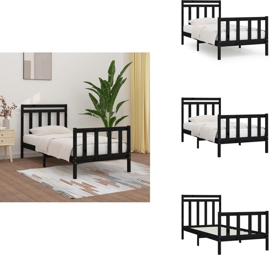 VidaXL Bedframe Bedframes Massief Houten Bed Eenpersoonsbed Bedframe massief grenenhout zwart 100x200 cm