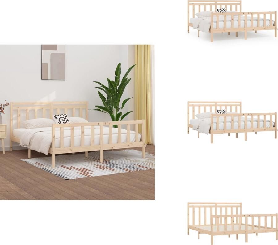 VidaXL Houten Bedframe Massief Grenenhout Multiplex Lattenbodem Comfortabel Hoofdeinde 205.5 x 206 x 100 cm Bed