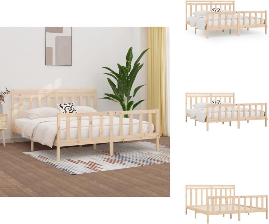 VidaXL Houten Bedframe Massief Grenenhout Multiplex Lattenbodem Comfortabel Hoofdeinde 205.5 x 206 x 100 cm Bed - Foto 2