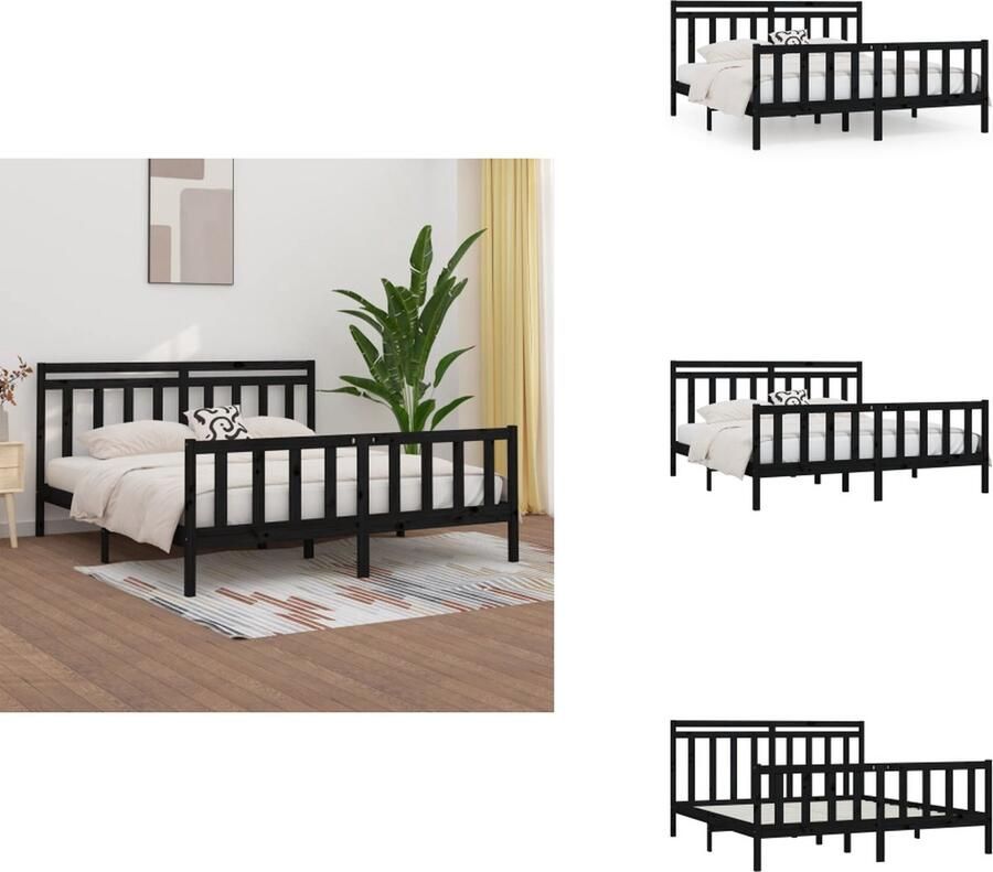 VidaXL Bedframe Bedframes Massief Houten Bed Tweepersoonsbed Bedframe massief grenenhout zwart 200x200 cm