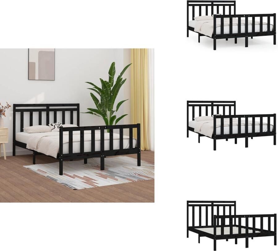 VidaXL Bedframe Bedframes Massief Houten Bed Tweepersoonsbed Bedframe massief grenenhout zwart 150x200 cm 5FT king size
