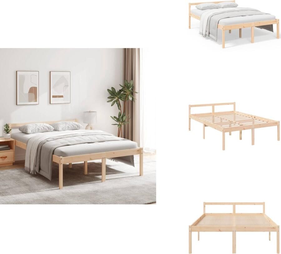 VidaXL Bedframe Grenenhout Double 135x190 Hoogwaardig materiaal Stevige lattenbodem Comfortabel hoofdeinde Bed
