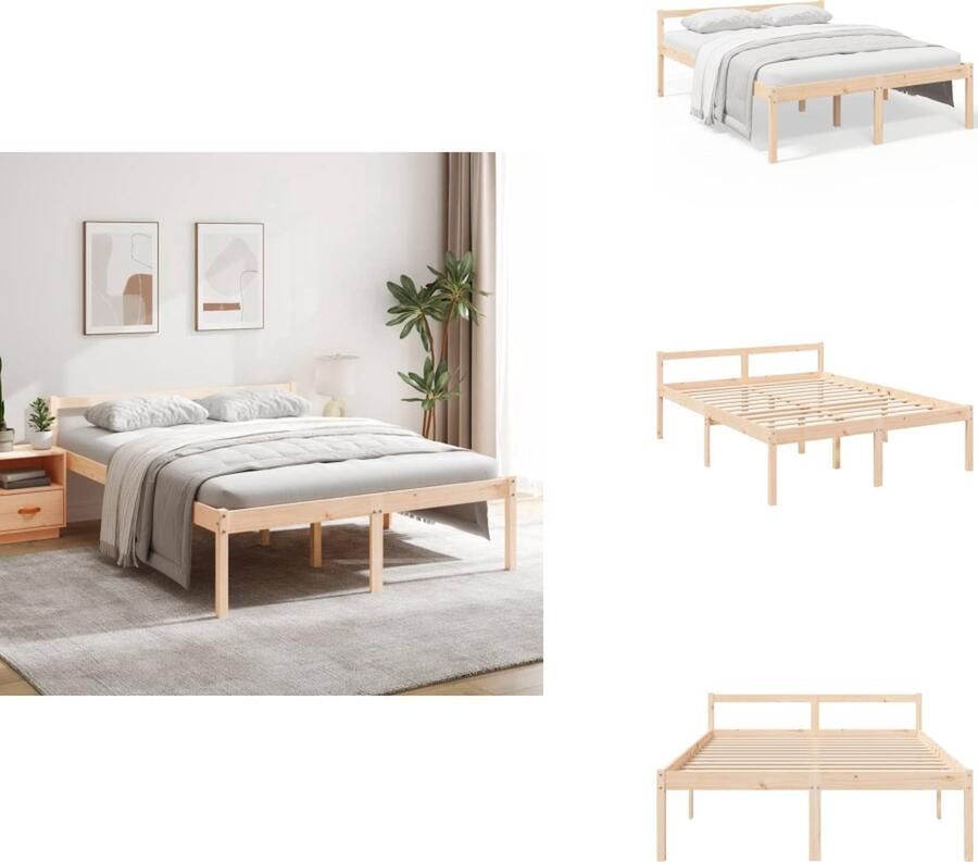 VidaXL Houten Bedframe 205.5 x 155.5 x 70.5 cm Massief grenenhout Multiplex lattenbodem Montage vereist Bed