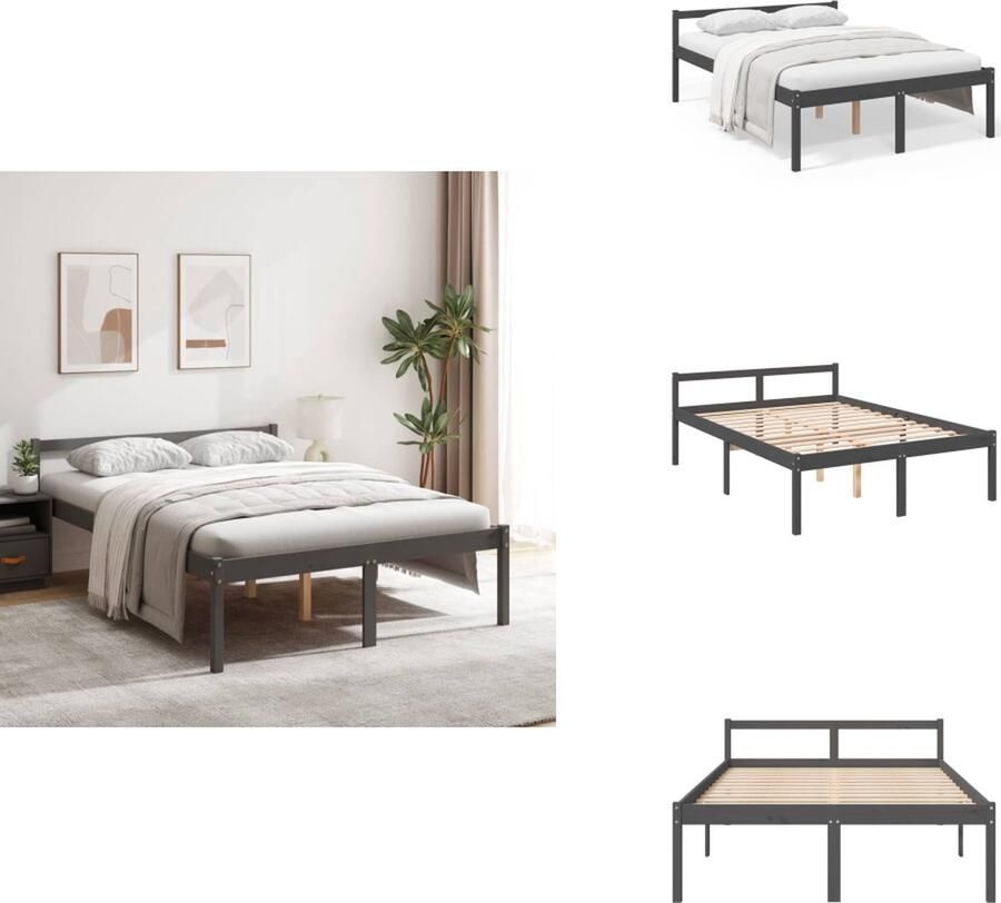 VidaXL Bedframe Houten Bedframe Slaapkamermeubels Afmeting 205.5 x 125.5 x 70.5 cm Grijs Bed