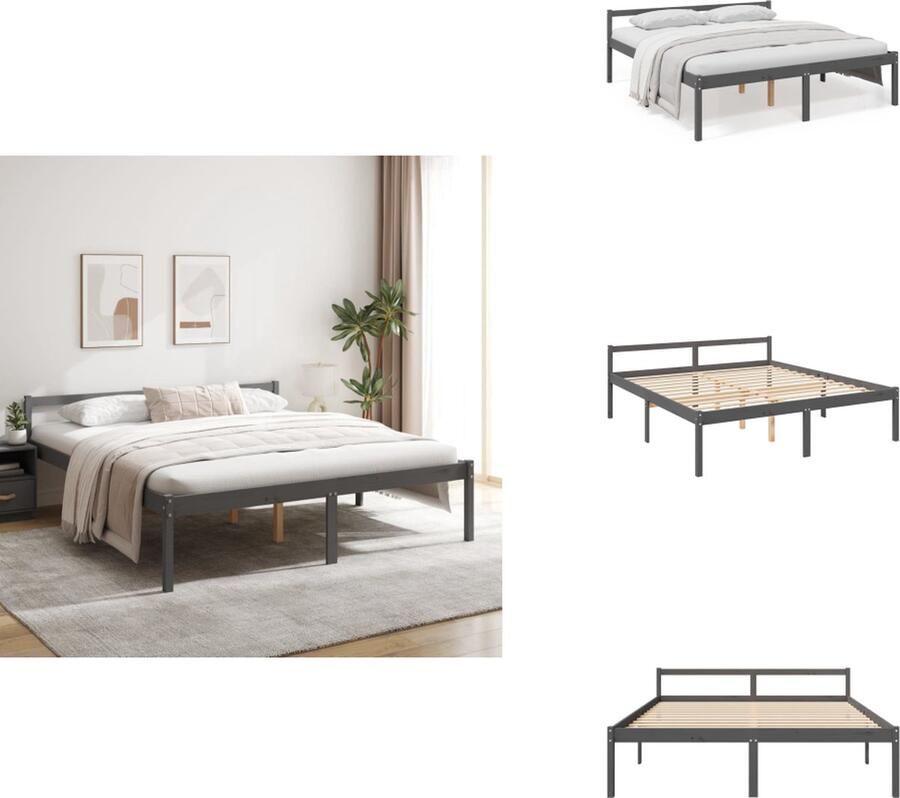 VidaXL Bedframe Bedframes Seniorenbed Bed Seniorenbed massief grenenhout grijs 200x200 cm