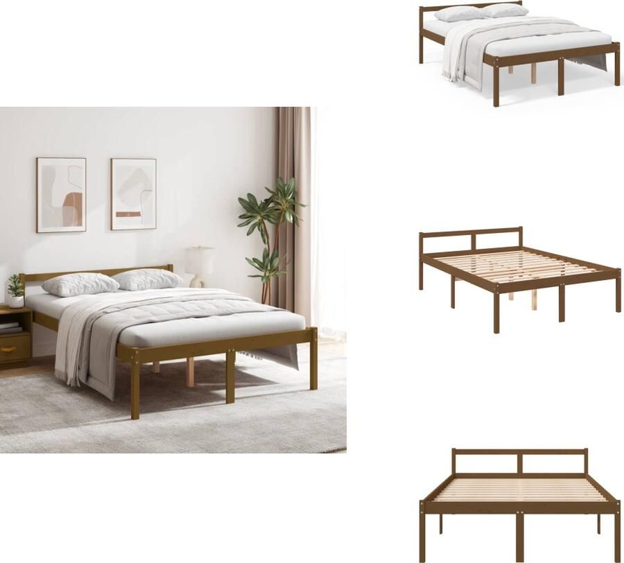 VidaXL Bedframe Bedframes Seniorenbed Bed Seniorenbed massief grenenhout honingbruin 140x200 cm