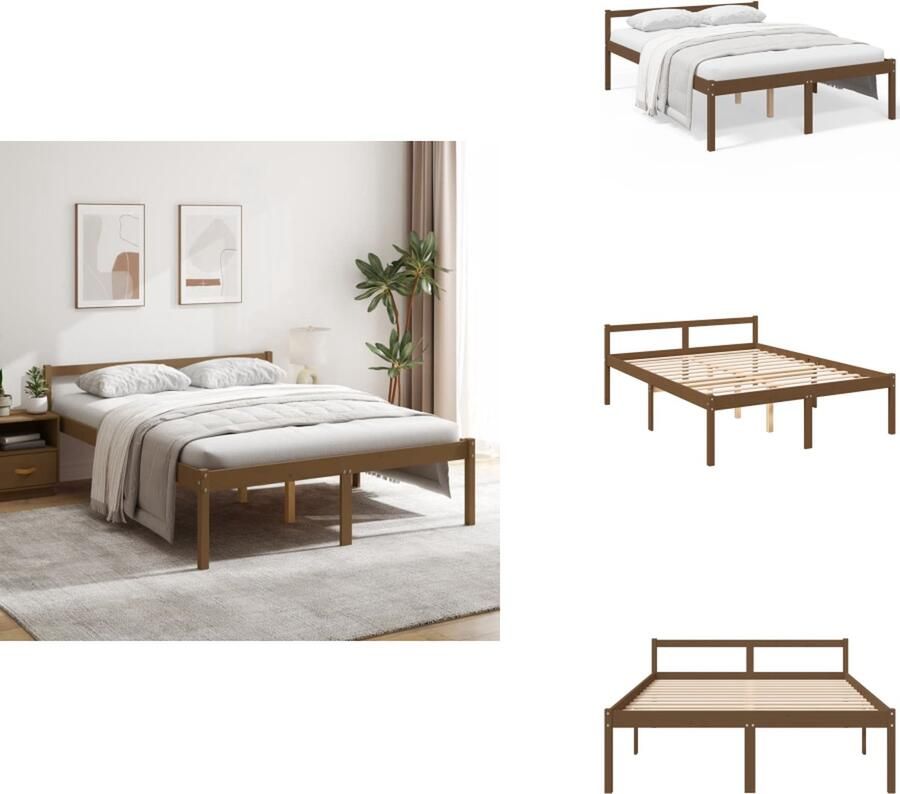 VidaXL Bedframe Bedframes Seniorenbed Bed Bedframe massief grenenhout honingbruin 150x200 cm 5FT king