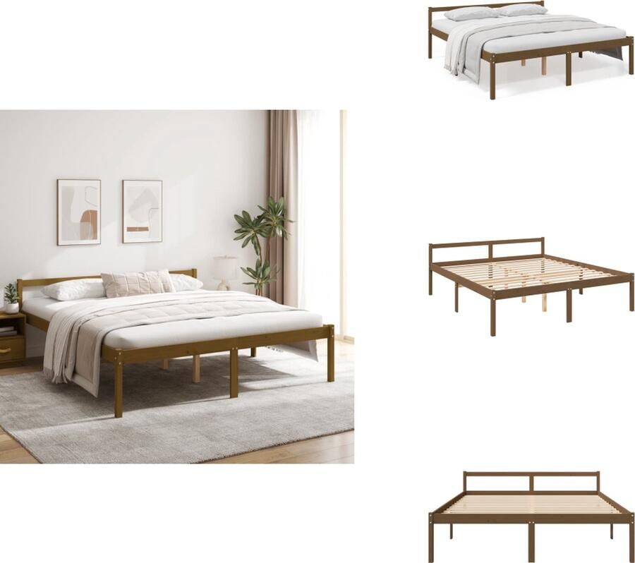 VidaXL Bedframe Bedframes Seniorenbed Bed Seniorenbed massief grenenhout honingbruin 200x200 cm