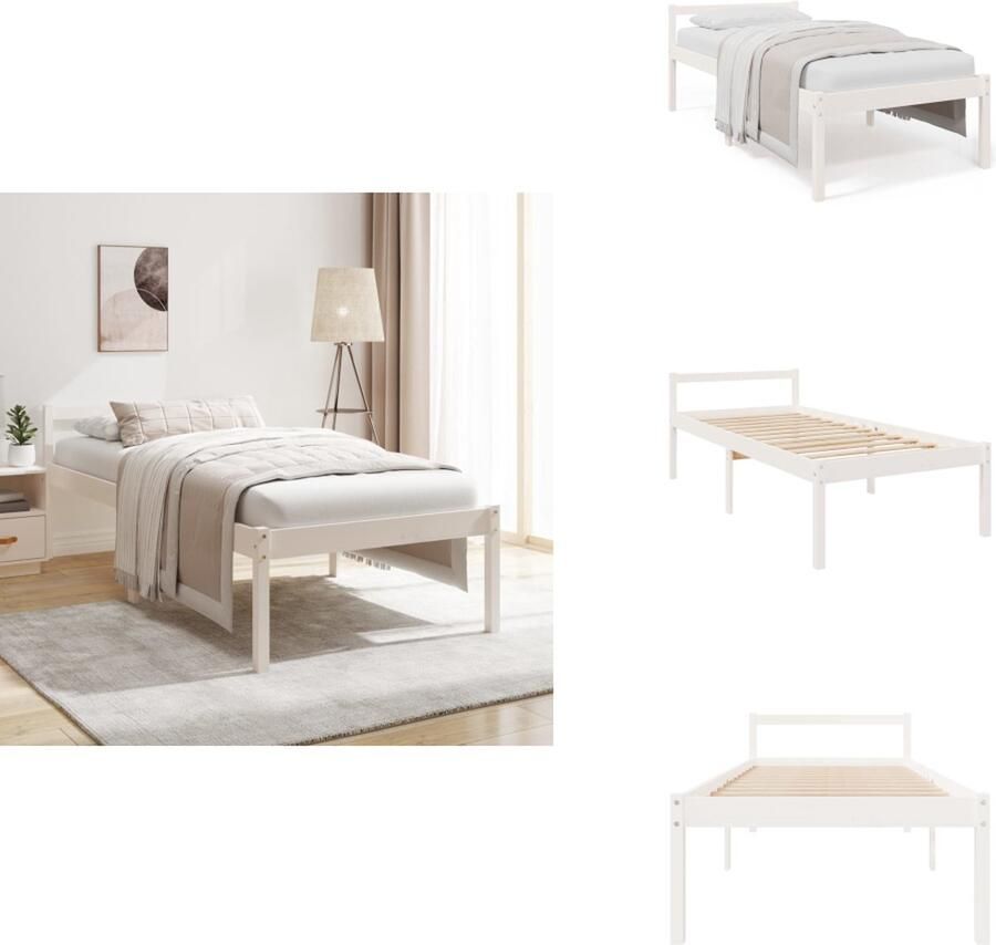 VidaXL Bedframe Modern Houten bedframe Afmeting- 205.5 x 105.5 x 70.5 cm Kleur- Wit Materiaal- Massief grenenhout Geleverd inclusief hoofdeind Bed