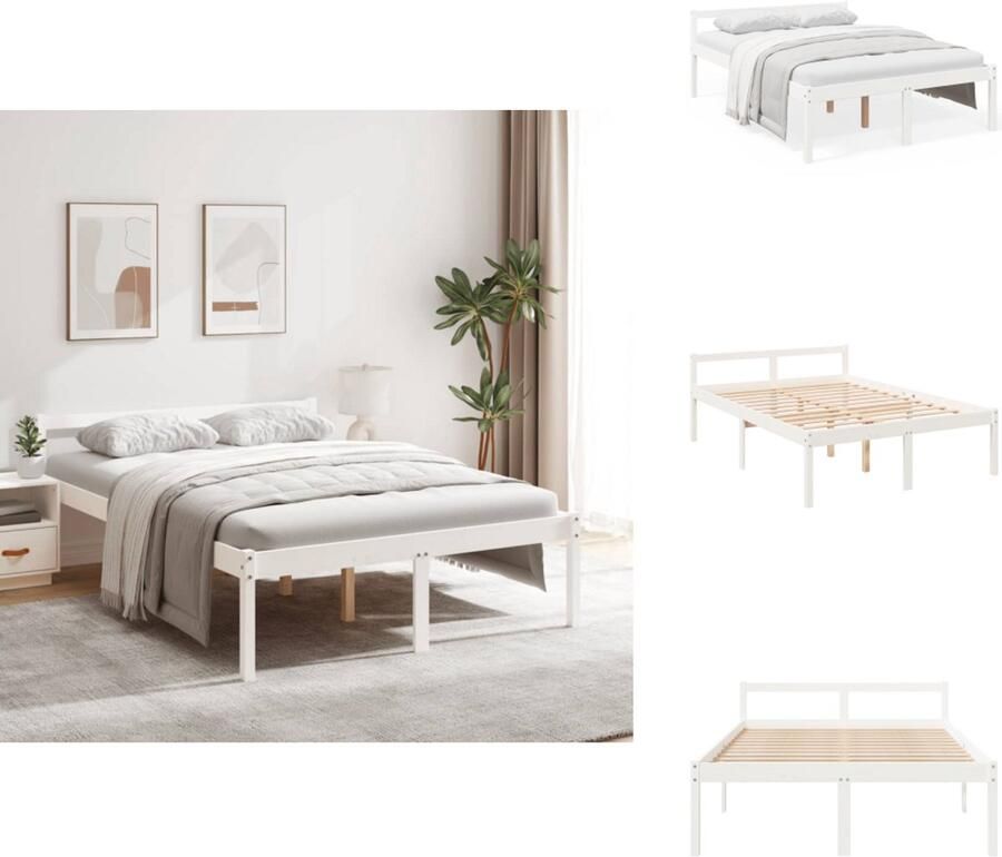 VidaXL Bedframe Bedframes Seniorenbed Bed Seniorenbed massief grenenhout wit 120x200 cm - Foto 2