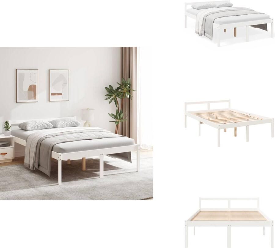 VidaXL Bedframe Grenenhout Wit 195.5 x 145.5 x 70.5 cm Geschikt voor 140 x 190 cm matras Bed