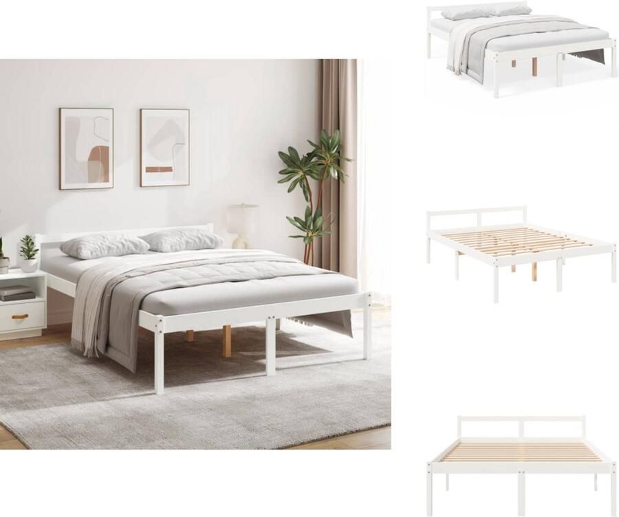 VidaXL Bedframe Bedframes Seniorenbed Bed Seniorenbed massief grenenhout wit 160x200 cm - Foto 2