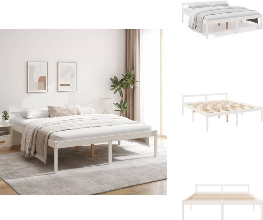 VidaXL Bedframe Bedframes Seniorenbed Bed Seniorenbed massief grenenhout wit 180x200 cm - Foto 2