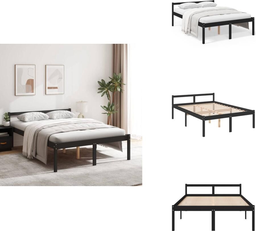 VidaXL Bedframe Bedframes Seniorenbed Bed Seniorenbed massief grenenhout zwart 135x190 cm