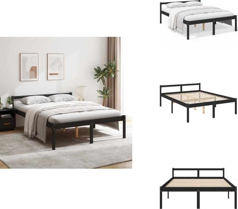 VidaXL Bedframe Bedframes Seniorenbed Bed Bedframe massief grenenhout zwart 150x200 cm 5FT king