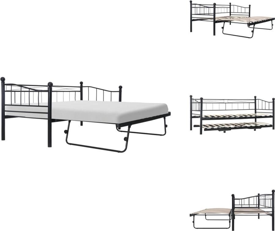 VidaXL Metalen Bedbank Stijlvol en Stevig Slaapbank 211x100x95 cm Met Uitschuifbed Kleur- Zwart Bed
