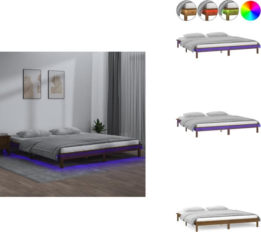 VidaXL Bedframe Bedframes Slaapkamermeubel Bedbasis Bedframe LED hout honingbruin 120x190 cm 4FT Small Double