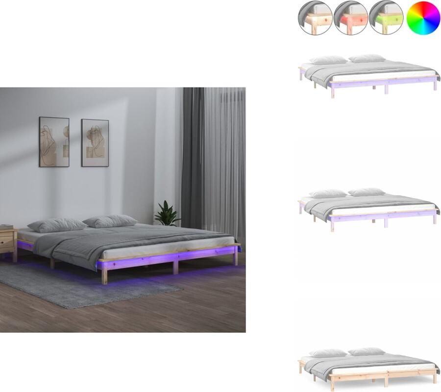 VidaXL Bedframe Bedframes Slaapkamermeubel Bedbasis Bedframe LED massief hout 120x200 cm