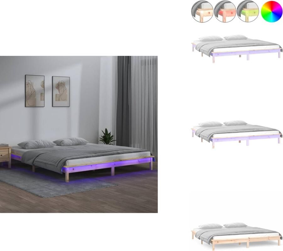 VidaXL Bedframe Bedframes Slaapkamermeubel Bedbasis Bedframe LED massief hout 160x200 cm