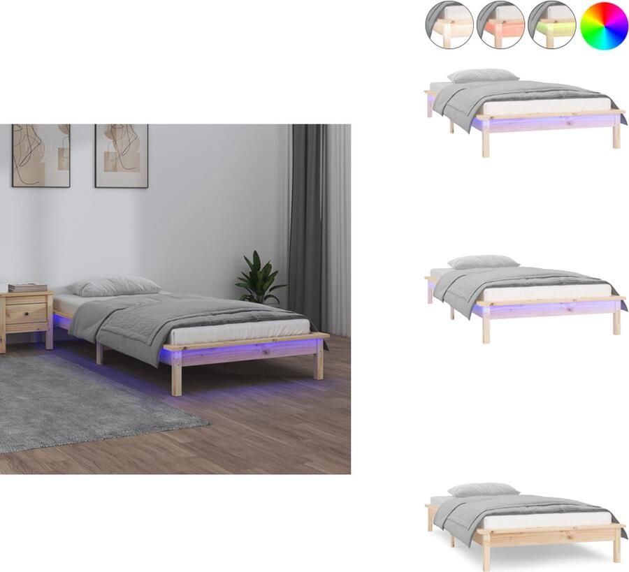 VidaXL Bedframe Bedframes Slaapkamermeubel Bedbasis Bedframe LED massief hout 90x190 cm