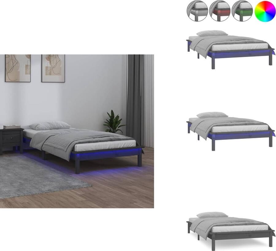 VidaXL Bedframe Bedframes Slaapkamermeubel Bedbasis Bedframe LED massief hout grijs 100x200 cm