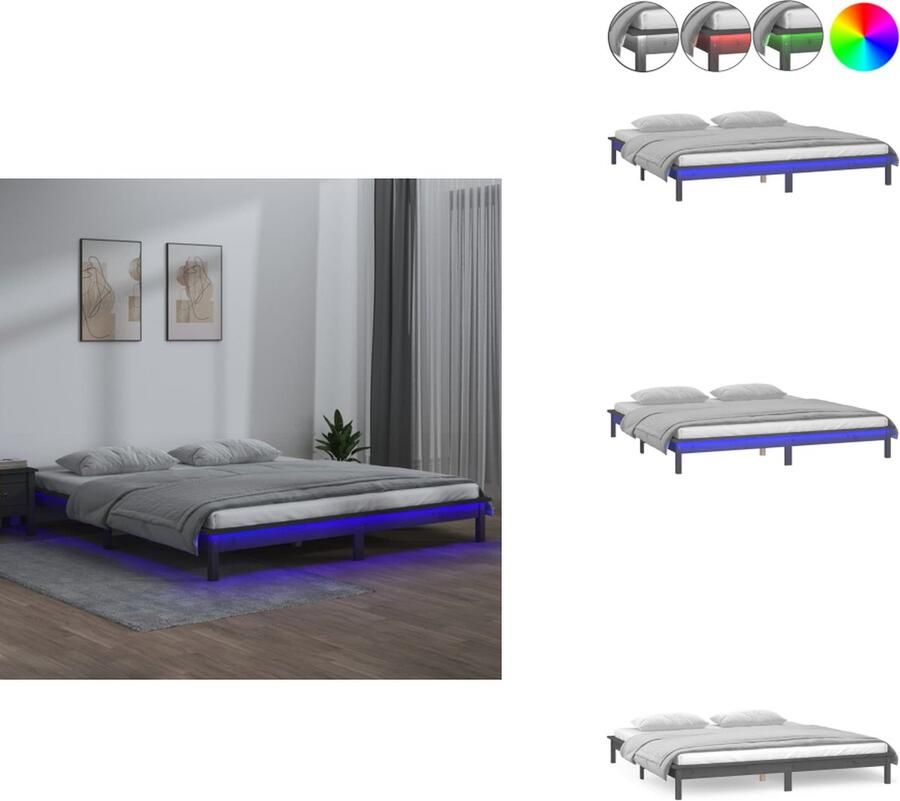VidaXL Bedframe Bedframes Slaapkamermeubel Bedbasis Bedframe LED massief hout grijs 140x190 cm