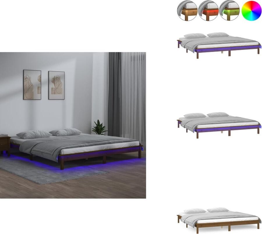 VidaXL Bedframe Bedframes Slaapkamermeubel Bedbasis Bedframe LED massief hout honingbruin 120x200 cm