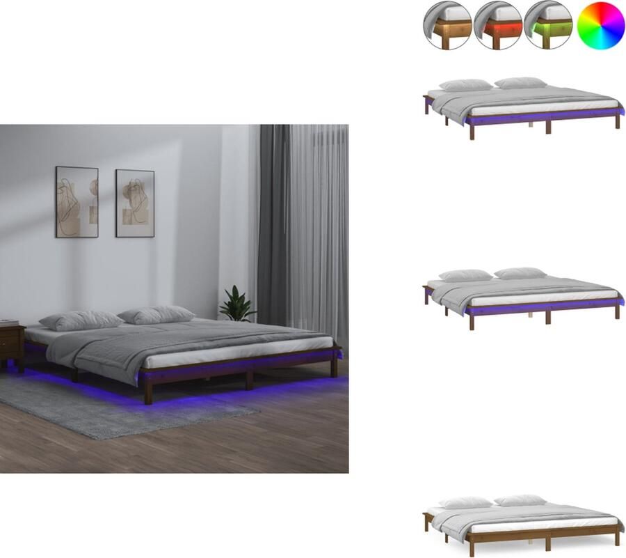 VidaXL Bedframe Bedframes Slaapkamermeubel Bedbasis Bedframe LED massief hout honingbruin 160x200 cm