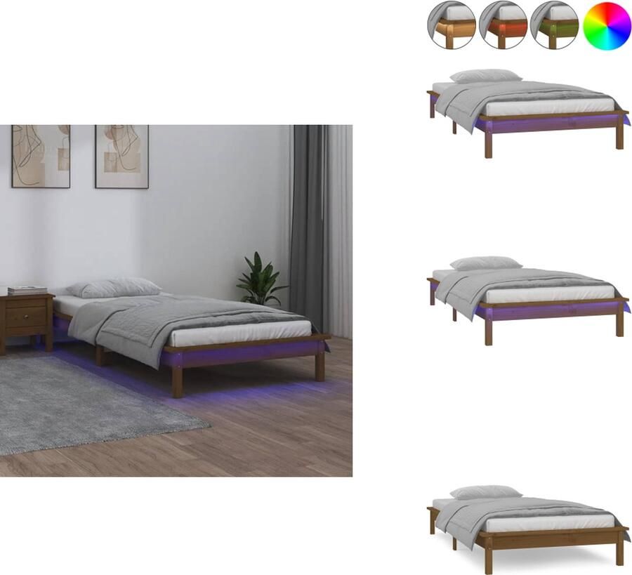 VidaXL Bedframe Bedframes Slaapkamermeubel Bedbasis Bedframe LED massief hout honingbruin 75x190 cm