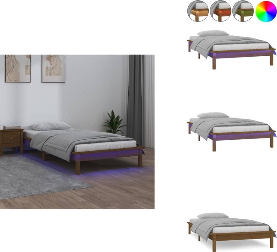 VidaXL Bedframe Bedframes Slaapkamermeubel Bedbasis Bedframe LED massief hout honingbruin 90x190 cm