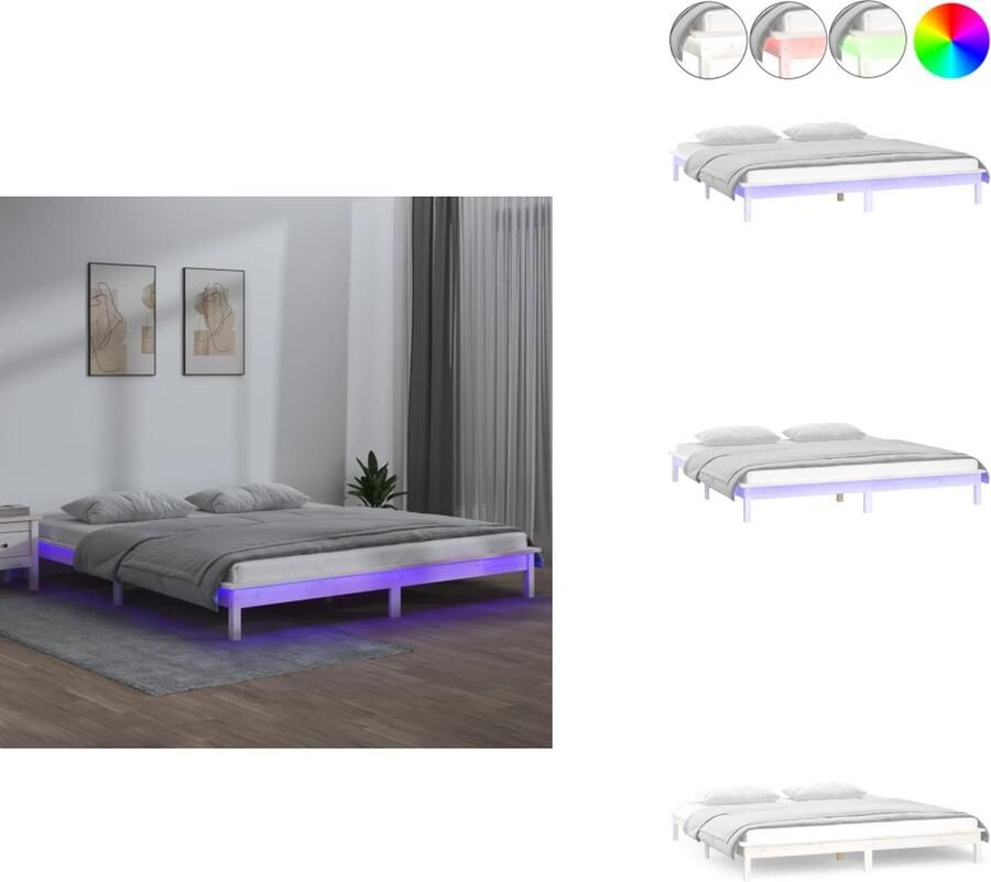 VidaXL Bedframe Bedframes Slaapkamermeubel Bedbasis Bedframe LED massief hout wit 160x200 cm
